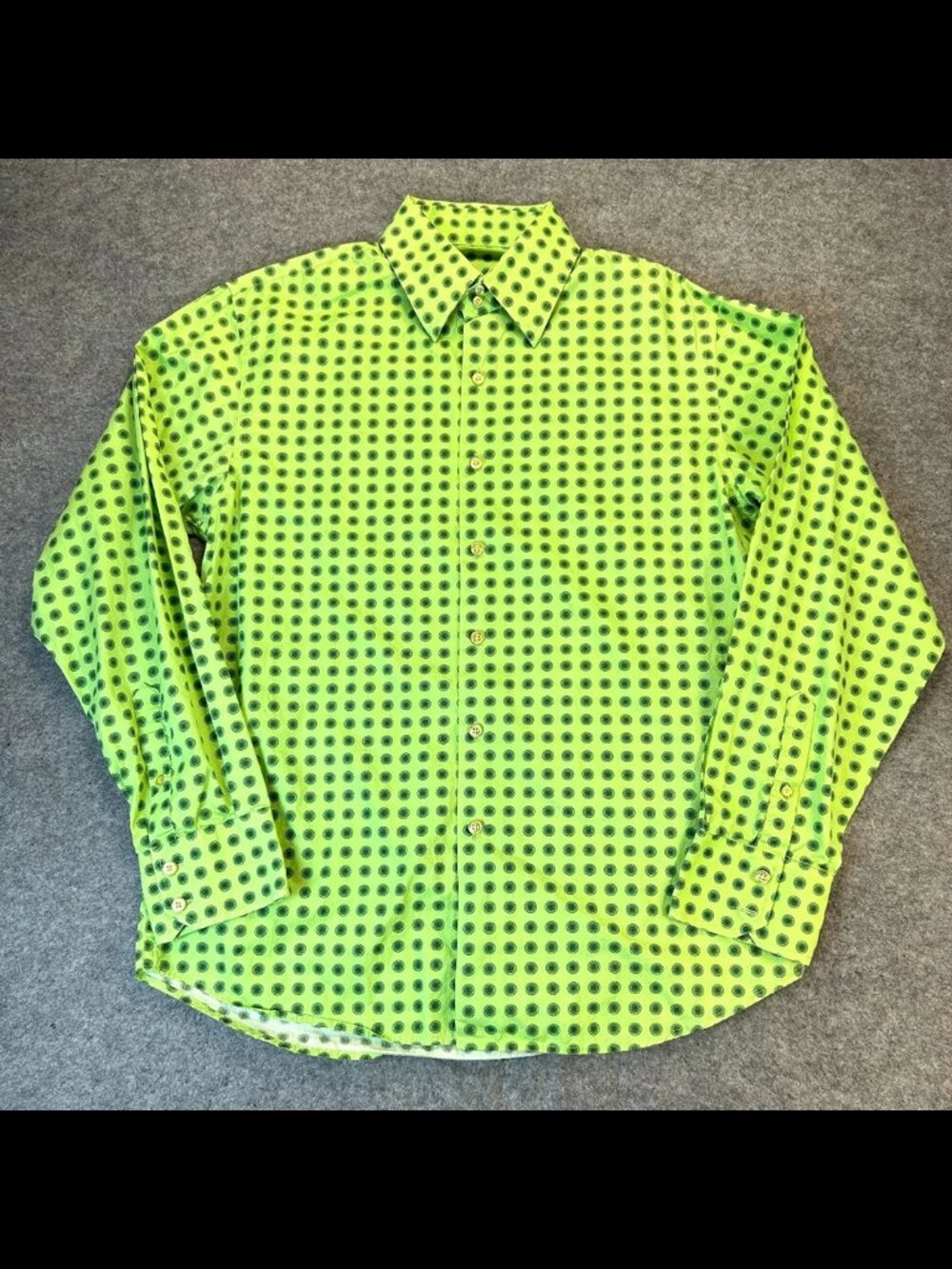 Roar Button-Up Shirt Mens XL Neon Green Polka Dot Classic Bernard Long Sleeve